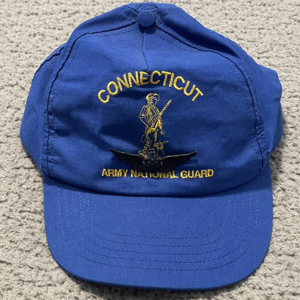 Army National Guard Hat Blue OS Snapback Connecticut Vintage USA Made Cap w Pin